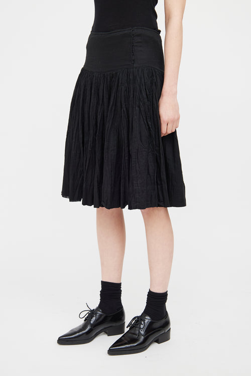 Prada Black Cotton Pleated Mid Length Skirt