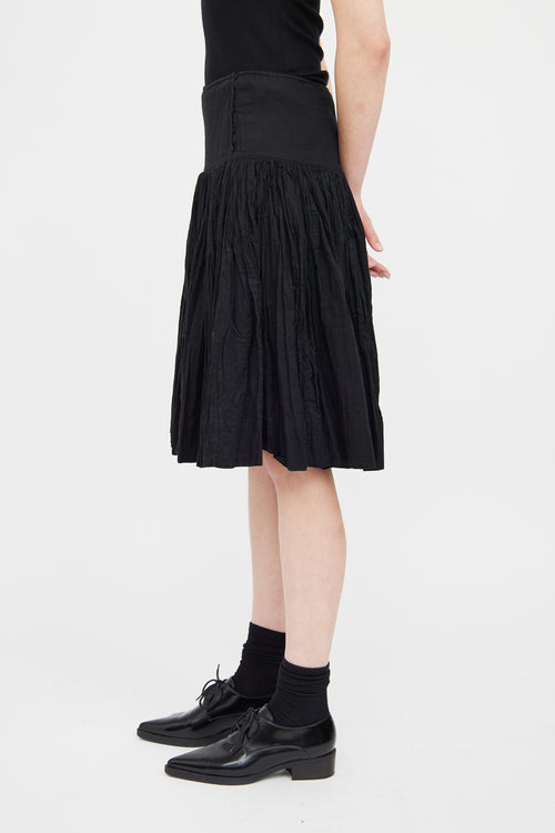 Prada Black Cotton Pleated Mid Length Skirt