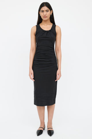 Prada Ruched Cotton Sleeveless Dress