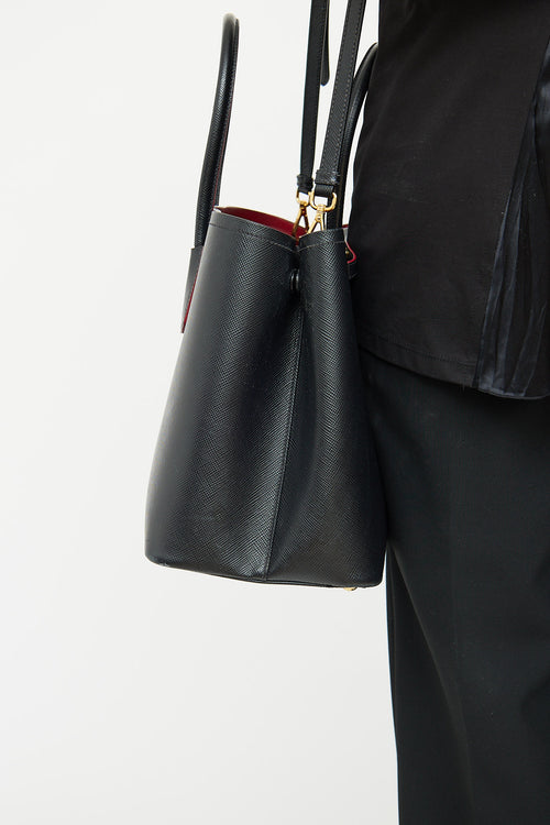 Prada Black & Red Saffiano Double Bag