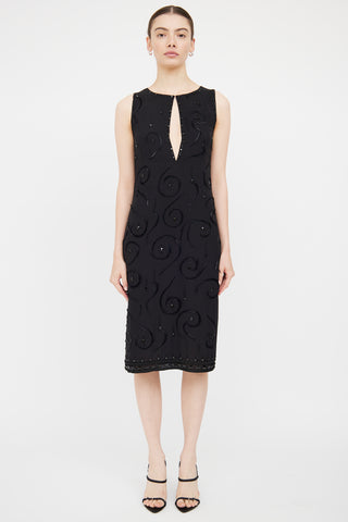 Prada Black Silk Bead & Feather Detail Dress