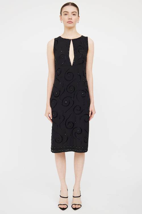 Prada Black Silk Bead & Feather Detail Dress