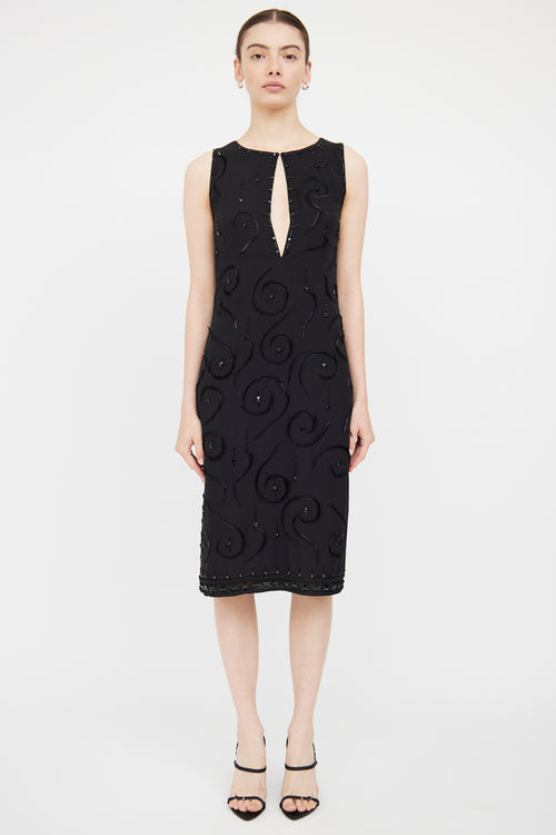 Prada Black Silk Bead & Feather Detail Dress