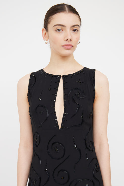 Prada Black Silk Bead & Feather Detail Dress