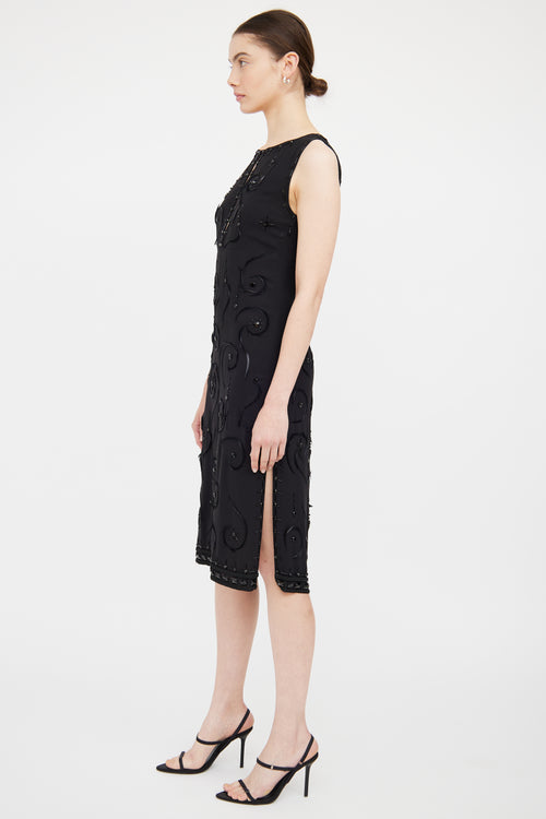 Prada Black Silk Bead & Feather Detail Dress