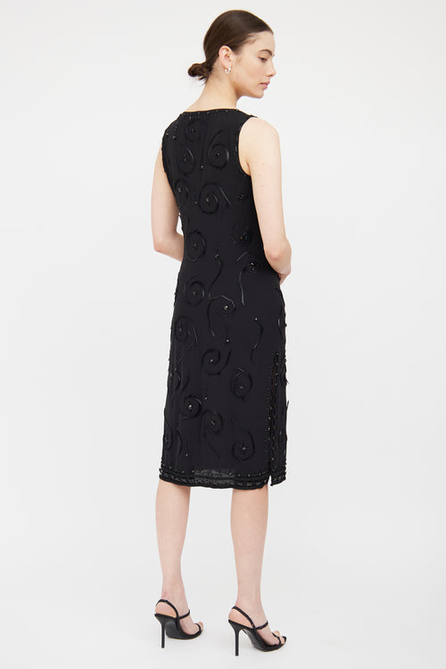 Prada Black Silk Bead & Feather Detail Dress