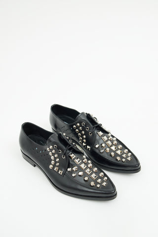 Prada Black Leather Studded Derby Shoe