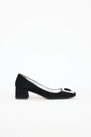 Prada Suede Embellished Block Heel