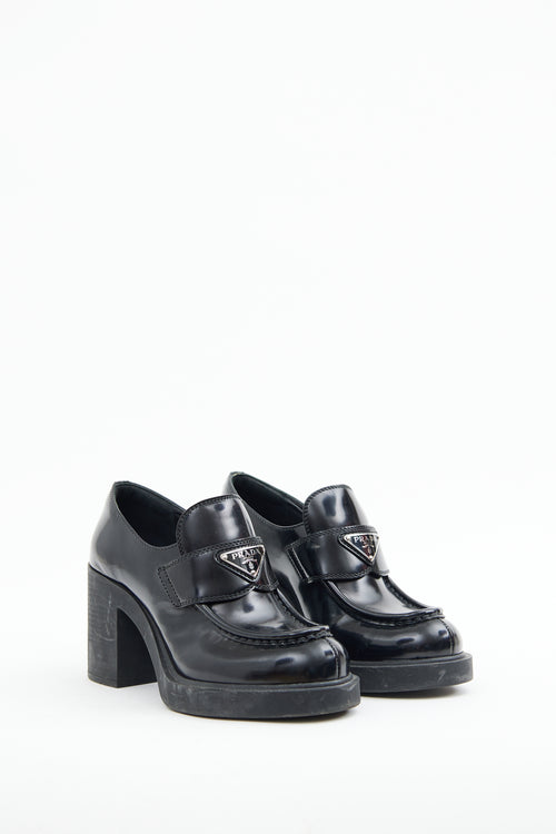 Prada Black Triangle Logo Heeled Loafer