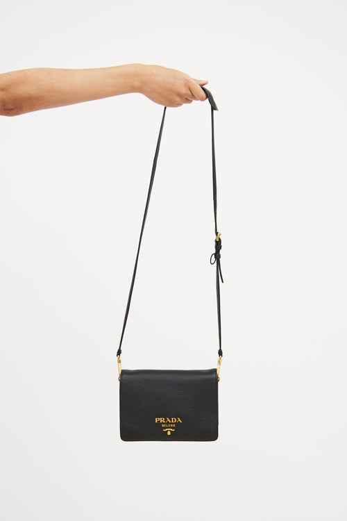 Black Vitello Daino Crossbody Bag