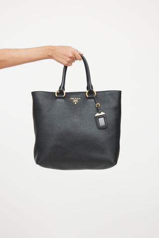 Prada Black Vitello Phenix Shopping Tote Bag