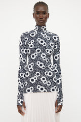 Prada 21 Black & White Floral Highneck Top