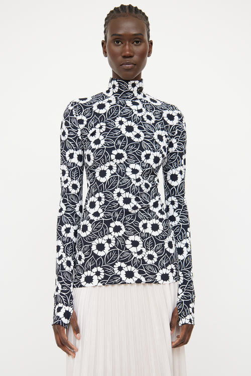 Prada 21 Black & White Floral Highneck Top