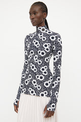 Prada 23 Black & White Floral Highneck Top