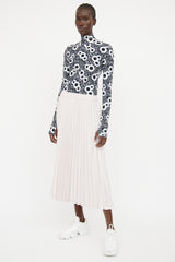 Prada 22 Black & White Floral Highneck Top