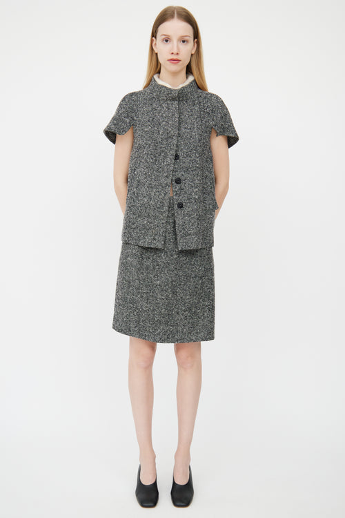 Prada Grey Melange Tweed Jacket & Skirt Set