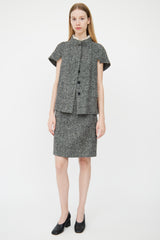 Prada Grey Melange Tweed Jacket & Skirt Set