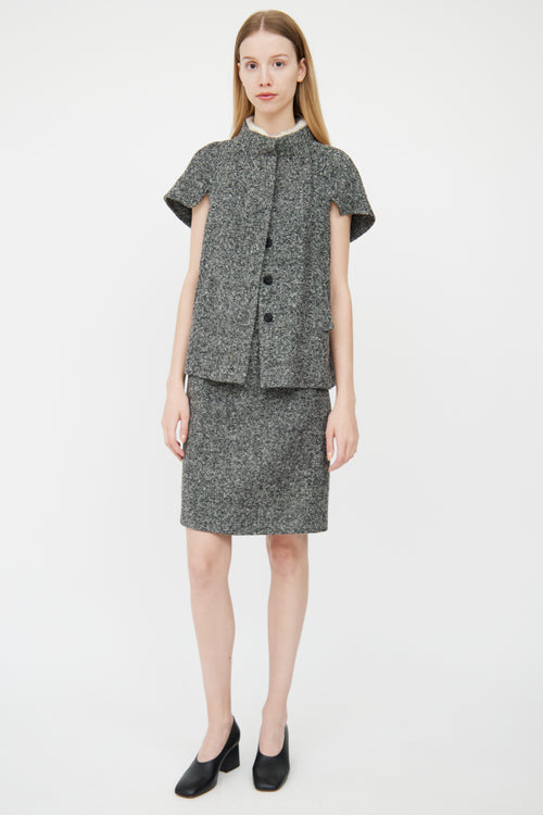 Prada Grey Melange Tweed Jacket & Skirt Set