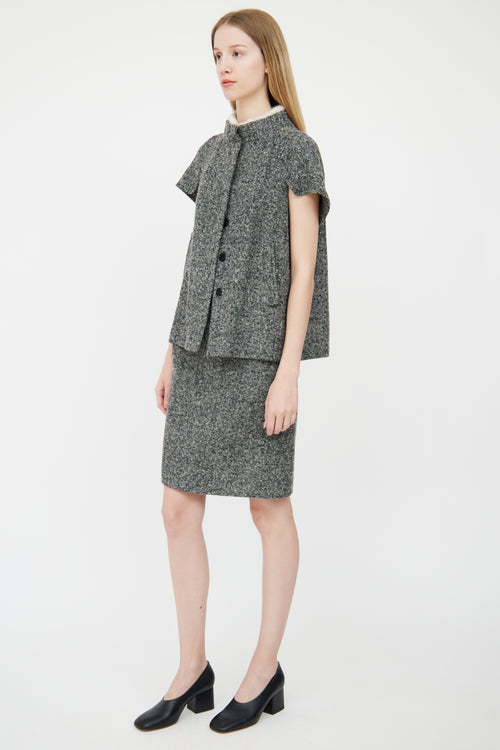Prada Grey Melange Tweed Jacket & Skirt Set