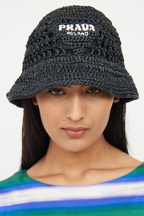 Prada Black Raffia Bucket Hat