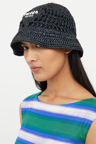 Prada Black Raffia Bucket Hat