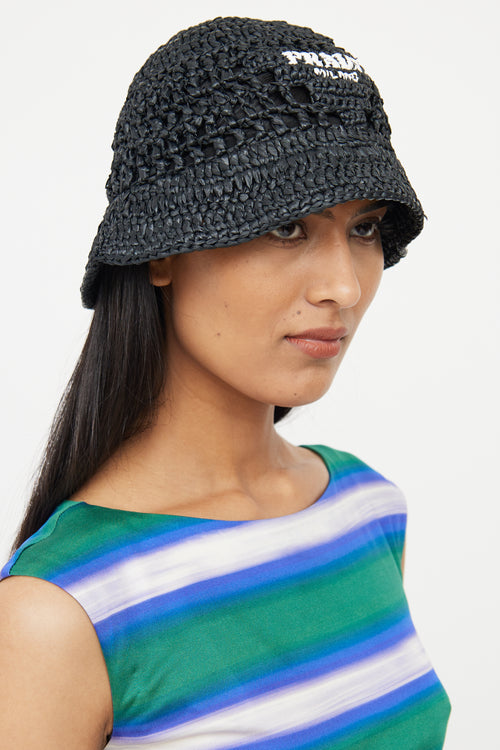 Prada Black Raffia Bucket Hat