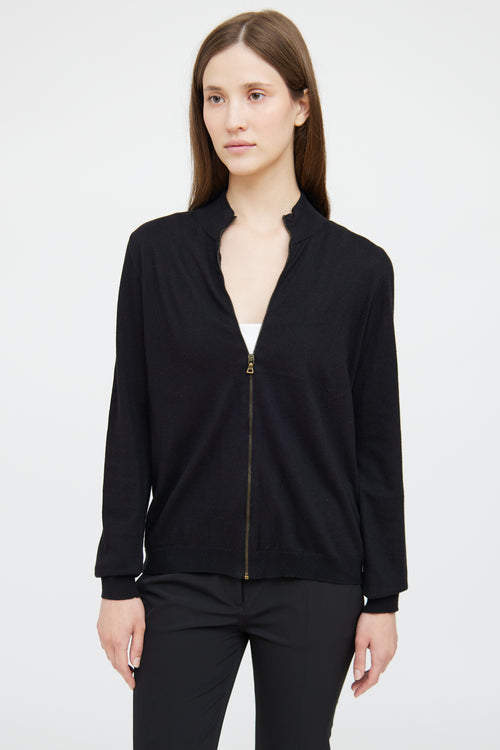 Prada Black Knit Zip Up Top