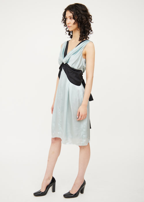 Prada Blue & Black Silk Sleeveless  Dress
