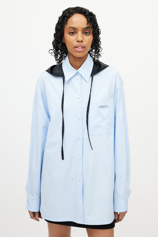 Prada Blue & Black Hooded Logo Shirt