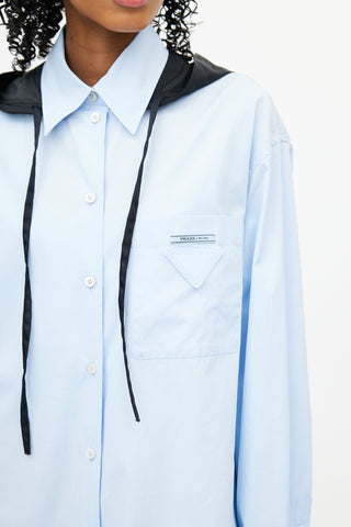 Prada Blue & Black Hooded Logo Shirt