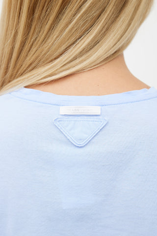 Prada Blue Cropped Logo Patch T-Shirt