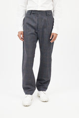Prada Blue & Grey Wool Plaid Trousers