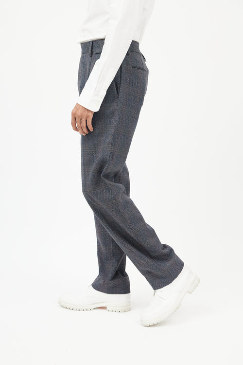 Prada Blue & Grey Wool Plaid Trousers