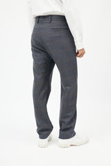 Prada Blue & Grey Wool Plaid Trousers