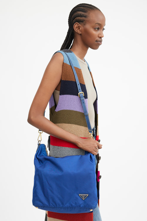 Nylon & Leather Two Way Tote Bag