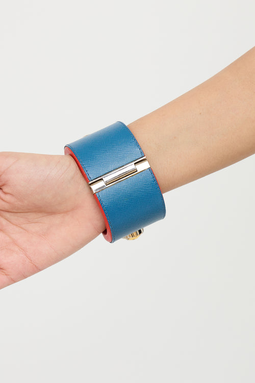 Prada Blue & Red Embellished Saffiano Cuff