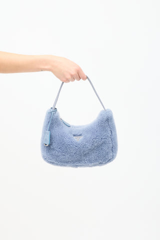 Prada Blue Shearling Mini Re-Edition 2000 Bag