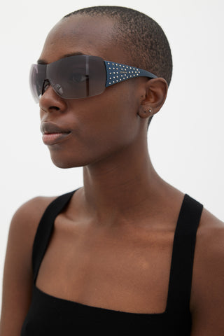 Prada Blue Studded SPR29L Shield Sunglasses