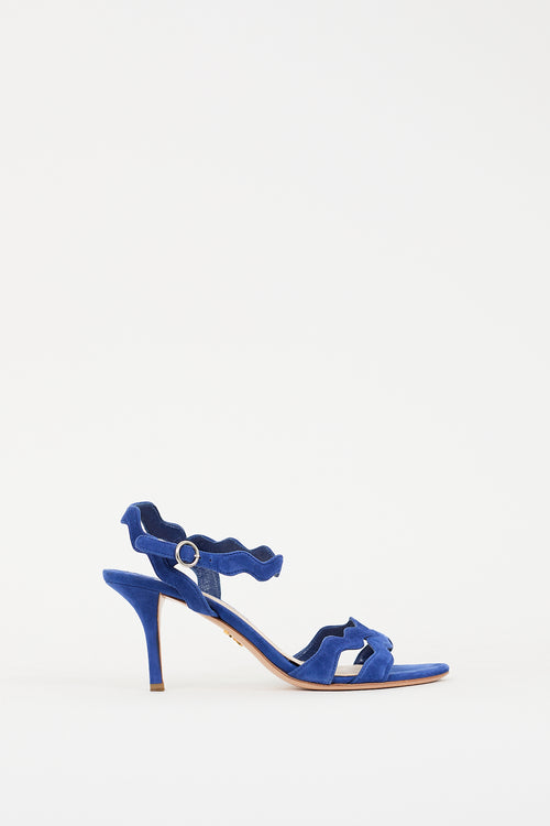 Prada Blue Suede Wavy Strappy Heel