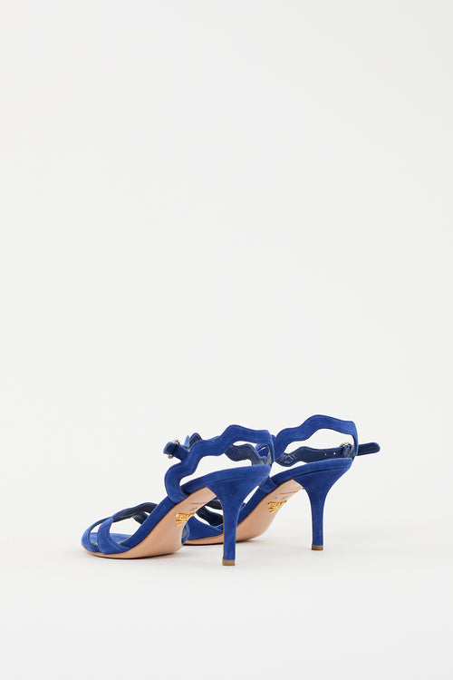 Prada Blue Suede Wavy Strappy Heel