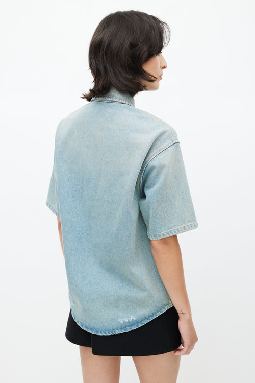 Prada Blue Washed Distressed Denim Logo Shirt