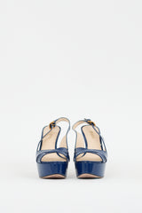 Prada Blue Patent Leather Slingback Platform Heel