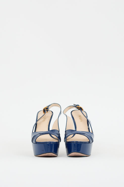 Prada Blue Patent Leather Slingback Platform Heel