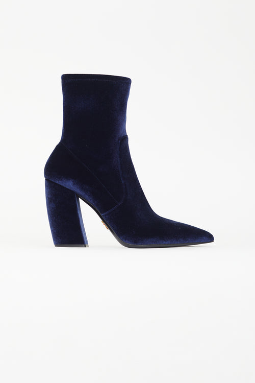 Prada Blue Suede Pointed Toe Boot