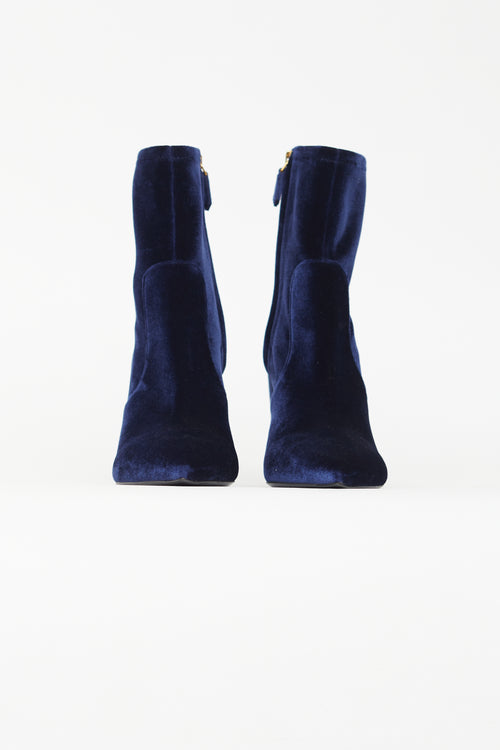 Prada Blue Suede Pointed Toe Boot