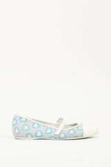 Prada Blue & White Canvas Heart Mary Jane Flat