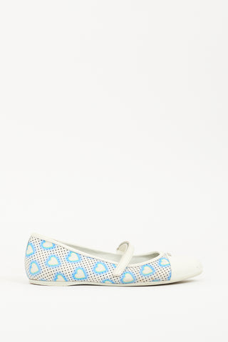 Prada Blue & White Canvas Heart Mary Jane Flat