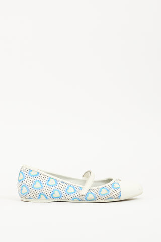 Prada Blue & White Canvas Heart Mary Jane Flat