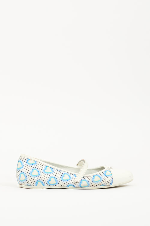 Prada Blue & White Canvas Heart Mary Jane Flat