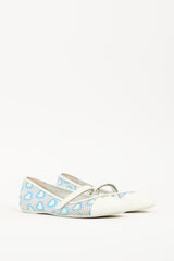 Prada Blue & White Canvas Heart Mary Jane Flat